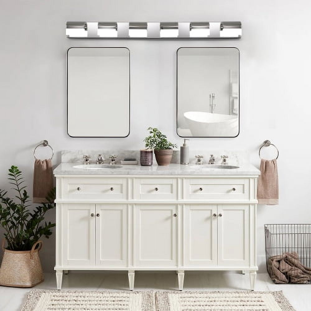 Hi-LIGHTS,6-Light Modern Bathroom LED Vanity Light With Acrylic Lampshade,Bathroom Wall Lighting for Bathroom,Dressing Room,Bedroom,Living Room(Chrome)
