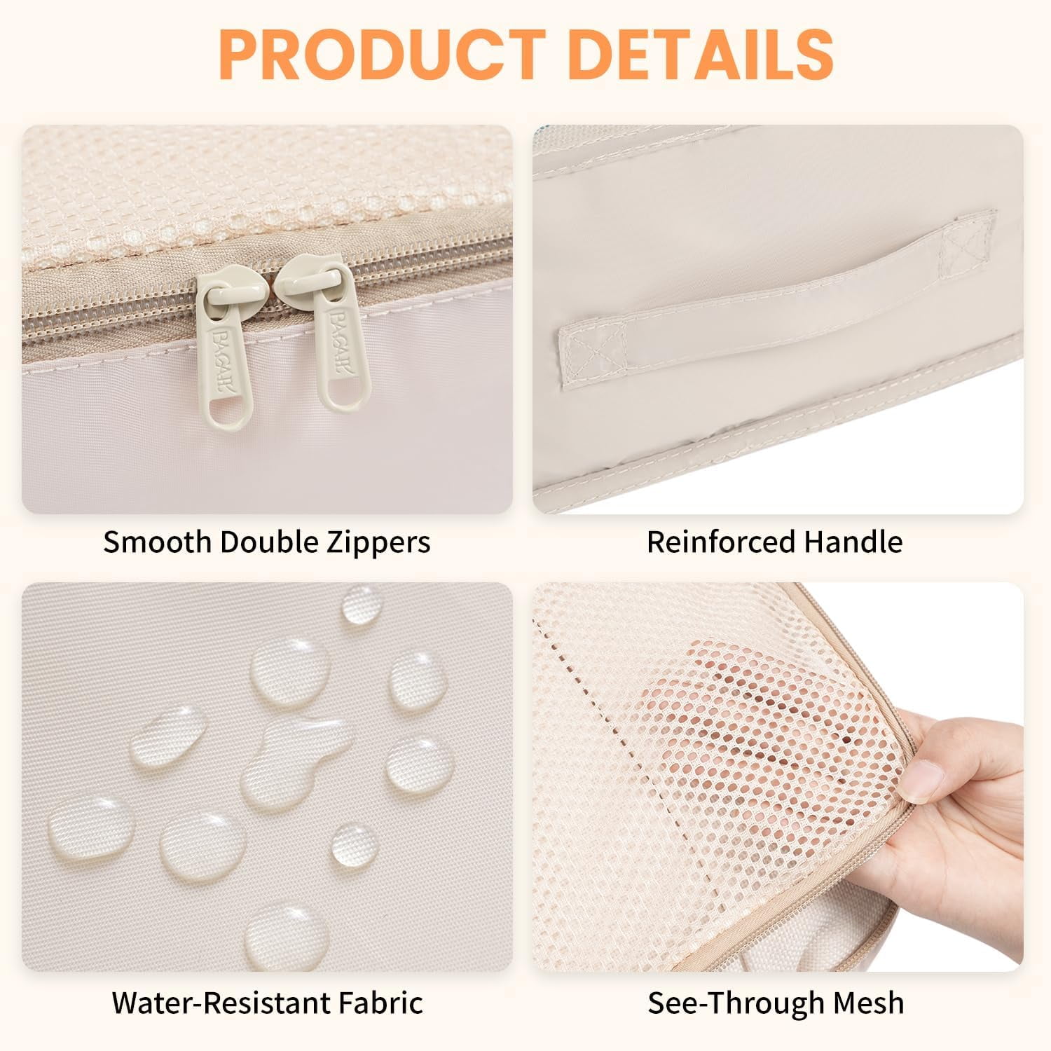 Mygreen 8 Set Packing Cubes Luggage Packing Organizers for Travel Accessories-Cream