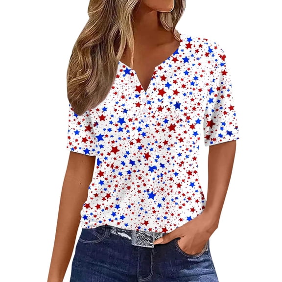 Short Sleeve Split Neck T Shirts for Women Plus Size Stars and Stripes 250th Anniversary USA Oversized Tunic Summer Casual Lightweight Tee White L