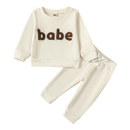 

2PCS Toddler Boys Outfit Sets Long Sleeve Letter Print Tops Solid Color Pants Casual Sports Outfits Set Kids Clothes Fall Leisure Fashion Outfit 6M-3Y