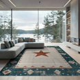 thumbnail image 2 of ODIKA 8'x10' Washable Area Rug Non-Slip Chair-Friendly Mat Teal Farmhouse Stars Distressed Plank Motif Terracotta Round for Dining Room, Large Office, Lounge, 2 of 7