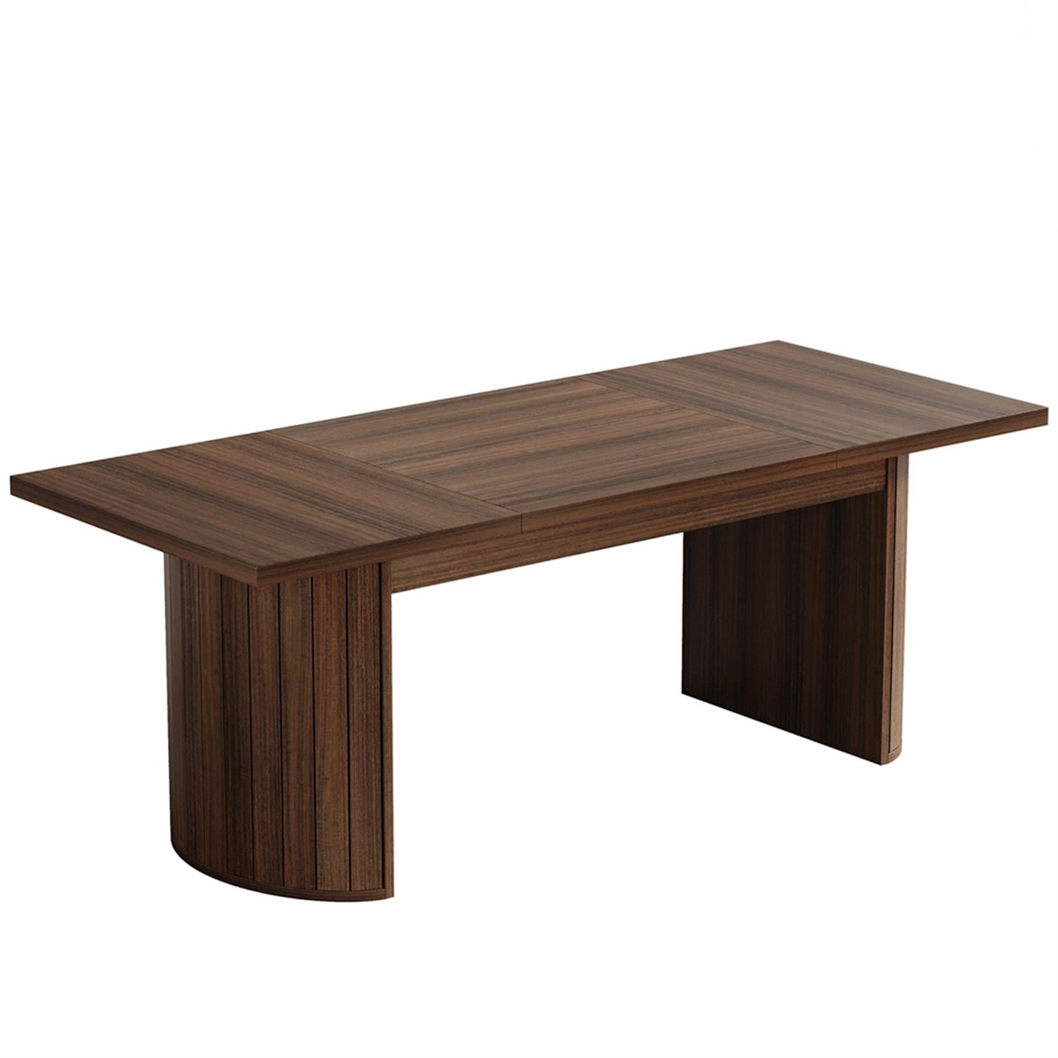 Demi Bonn 78" Farmhouse Dining Table Set for 4-6 People With Dual Base,door Outdoor Kitchen Table for Dining Room, Home Office, Living Room Furniture, Brown