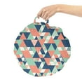 thumbnail image 2 of Grunge Round Floor Cushion with Handle, Patchwork Style Geometric Triangles Abstract Simplistic Effect Pattern, Pillow for Living Room & Dorms, 18" Round, Almond Green and Coral, by Ambesonne, 2 of 4