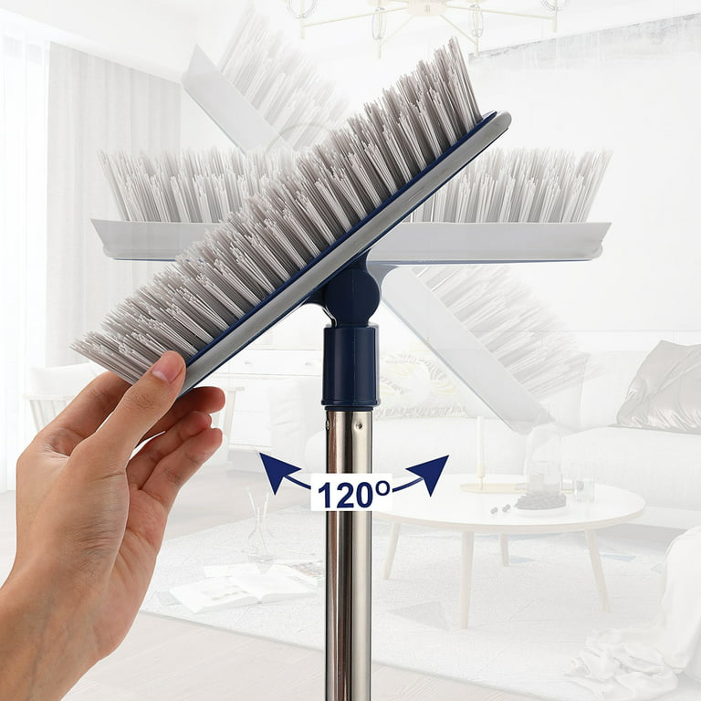 Grout Brush with Long Handle & Handheld Stiff Bristle Scrubber, V-Shaped  Grout Cleaner Brush with Telescopic Handle for Easy Cleaning & Storage 