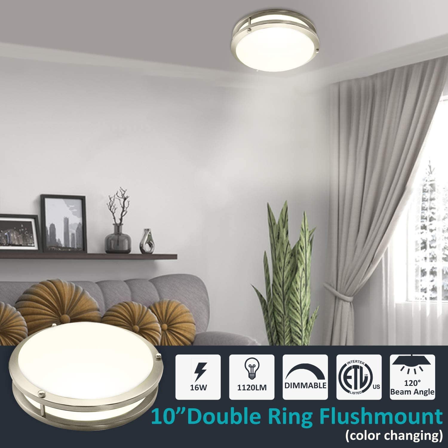 Facon 10-Inch LED Flush Mount Ceiling Light Fixture, Dimmable Ceiling Lamps for Hallway, Bathroom or Kitchen, Damp Location Ceiling Lamp, 4000K Cool White Light, cETL Listed