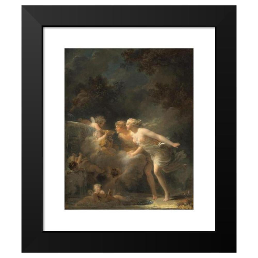 Jean-Honoré Fragonard 12x14 Black Modern Framed Museum Art Print Titled - The Fountain of Love (1785)