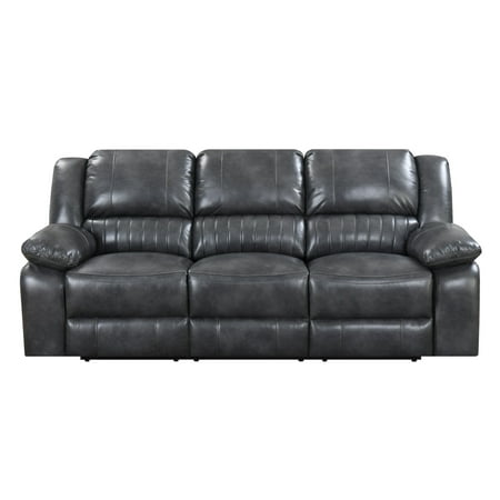 Top Selling Couches Emerald Home Navaro Gray Reclining Sofa with Dual Recliners, Faux Leather Upholstery, And Pillow Top Back ()