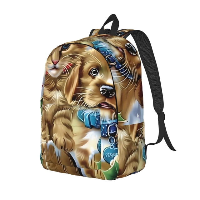 Saiise Sac à Dos pour Ordinateur Portable Imprimé Chaton Chiot de Noël - Bretelles Réglables, Résistant à l'Eau, Grande Capacité, Design Élégant, Unisexe pour École, Bureau, Voyage-Petit