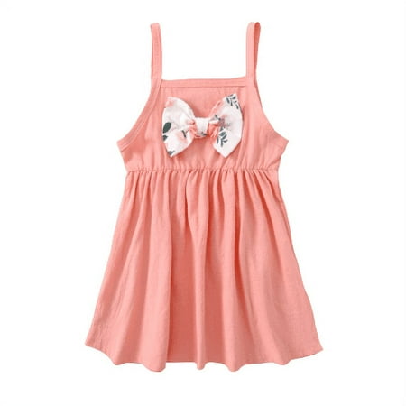 

Mikrdoo Dress For Baby Girls Bow Straps Summer One Piece Dress Pink 2-3Years