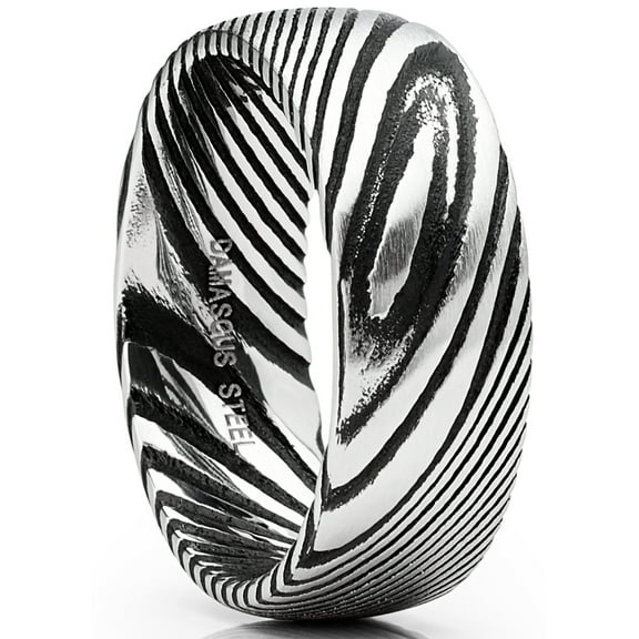 Metal Masters Mens Damascus Steel Wedding Band Ring Black Oxidized Dome Comfort-fit 8mm 11.5