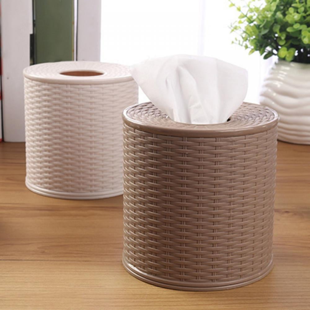 Imitation Rattan Round Tissue Box Toilet Paper Holder Single