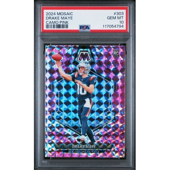 Graded 2024 Panini Mosaic Drake Maye #303 Camo Pink Rookie RC Football Card PSA 10 Gem Mint