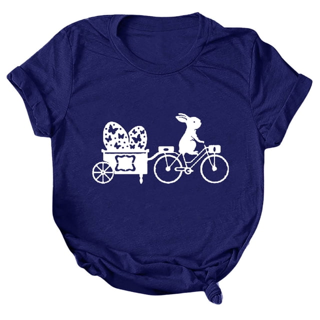 Pxiakgy Liquidation! T-Shirts de Pâques Col Rond pour Femmes Joyeuses Pâques Lapin avec Lunettes Blouse Décontractée Graphique Printemps Hauts Colorés Tee Femmes Topseaster Manches Courtes Chemise Décontractée Mode Bleue TG