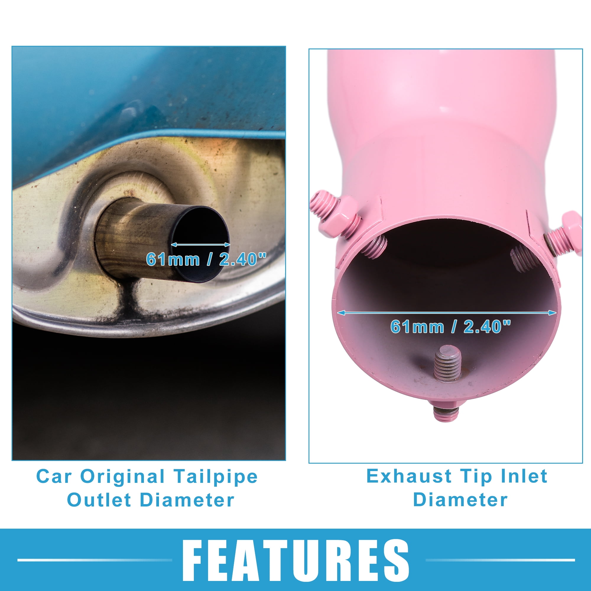 Unique Bargains Car Exhaust Tip Heart Shaped Tail Pipe 2.4Inch ID 7.48Inch Length