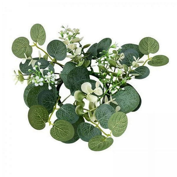 4x Anillo de Vela, Corona de Hojas de Eucalipto Artificiales, Decoración Del Hogar, Corona Bohemia Pequeña de 9,8 Pulgadas para Granja, Cocina, Puerta 4 piezas