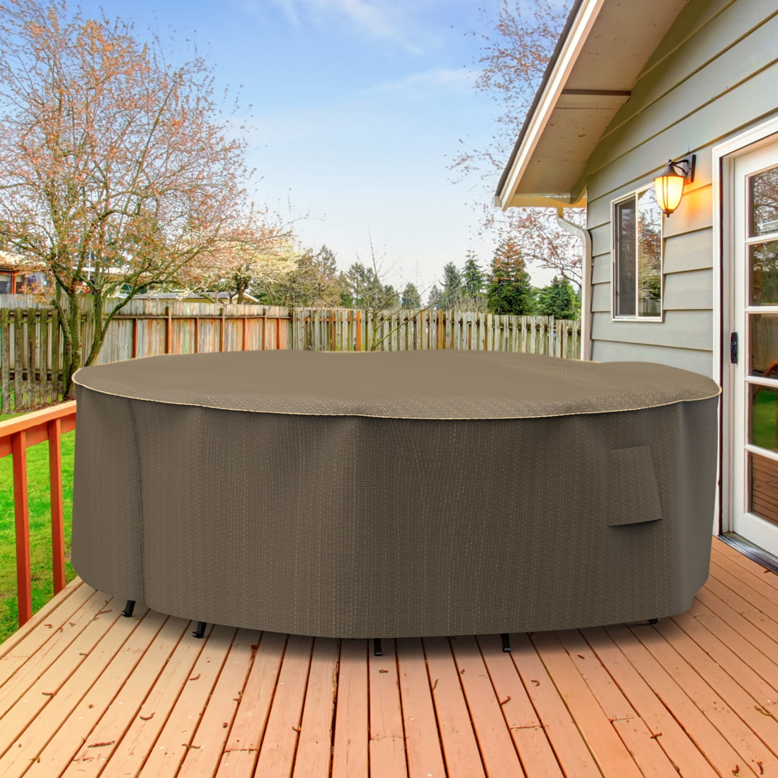 Budge L Black and Tan Patio Round Table/Chairs Cover, StormBlock™ Hillside