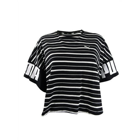 Puma Women's Rebel Cotton Striped T-Shirt (M, Black)