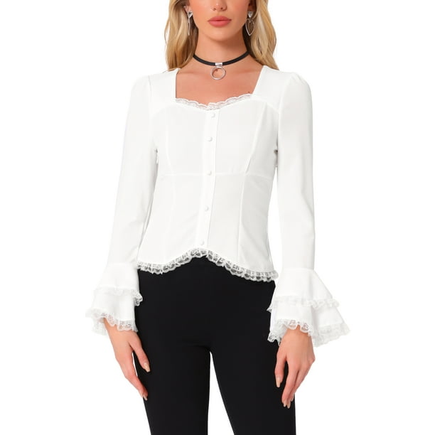 Tops de manga acampanada de encaje para mujeres INSPIRE CHIC