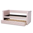 thumbnail image 6 of Skyline Decor Amaya Modern and Contemporary Light Pink Velvet Fabric Upholstered Twin Size Daybed with Trundle, 6 of 11