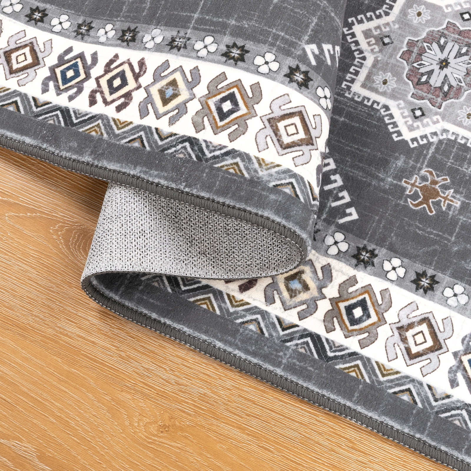 MeyJey Oriental Indoor Area Rug 3'x5' Non-Slip Machine Washable Vintage Distressed Floor Carpet for Living Room Bedroom Dining Kitchen Hallway, Gray/Brown