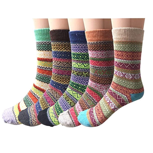 Xiao Hua 5 pares de calcetines de tubo medio de lana gruesa de estilo retro para mujer, cálidos para invierno, tallas 9-11, calcetines largos para hombre y mujer