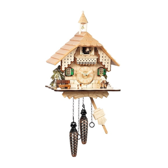 Quartz Cuckoo Clock Black Forest house with moving wood chopper