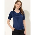 thumbnail image 2 of Blusa de Satén Allegra K de Manga Corta con Decoración de Botones y Cuello Vuelto para Mujer Azul Oscuro S, 2 of 5