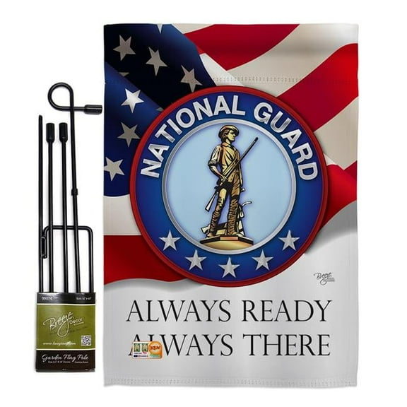 Breeze Decor BD-MI-GS-108020-IP-BO-D-US15-BD 13 x 18.5 in. National Guard Americana Military Impressions Decorative Vertical Double Sided Garden Flag Set with Banner Pole