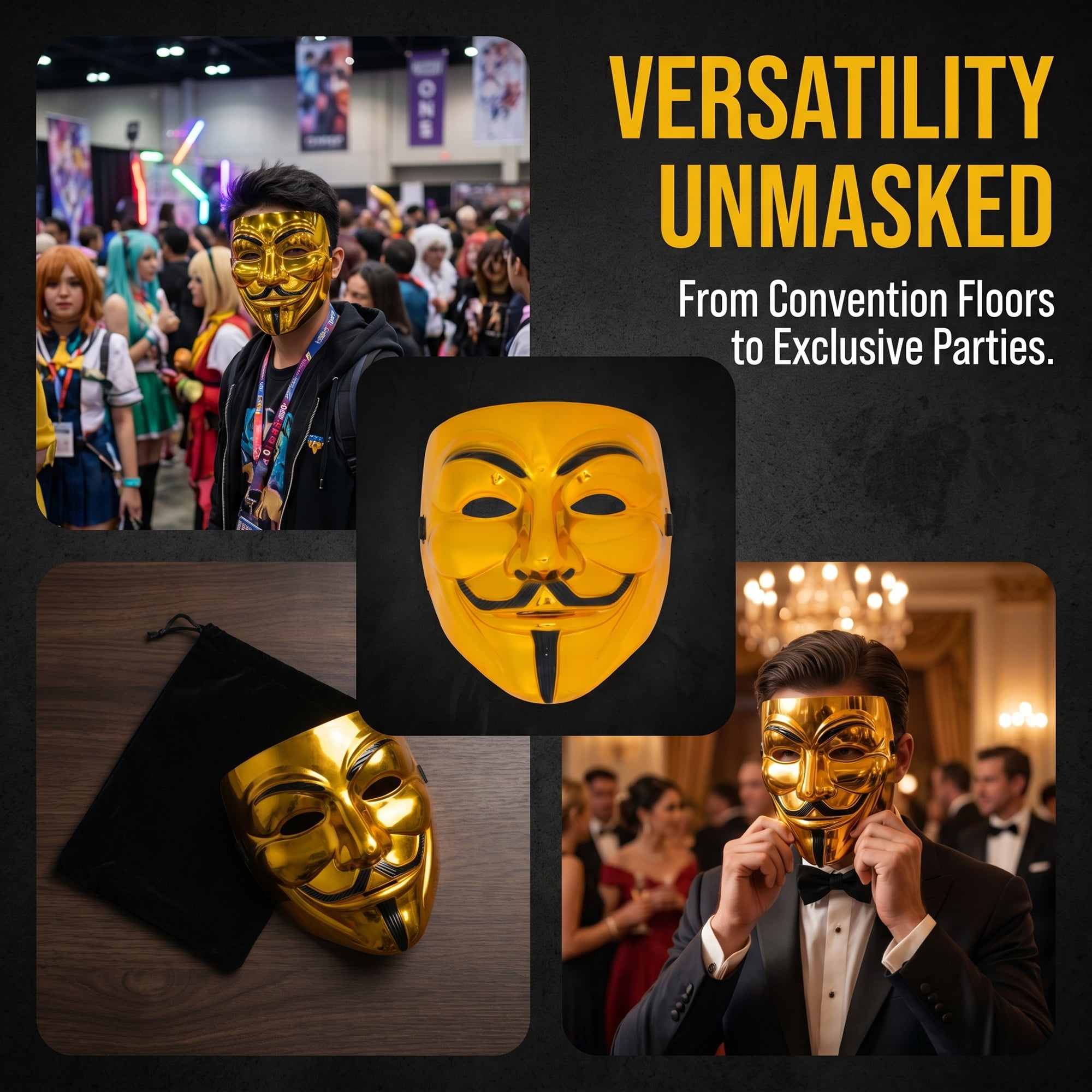 Unique Bargains Electroplated Hacker Mask, Metallic Mirror Anonymous V for Vendetta Gold