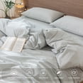 thumbnail image 4 of MooMee Striped Duvet Cover Set Twin 100% Washed Cotton Linen Like Textured Breathable 2-Piece (Heathered Green& White Pinstripes, 68"x90"), 4 of 7
