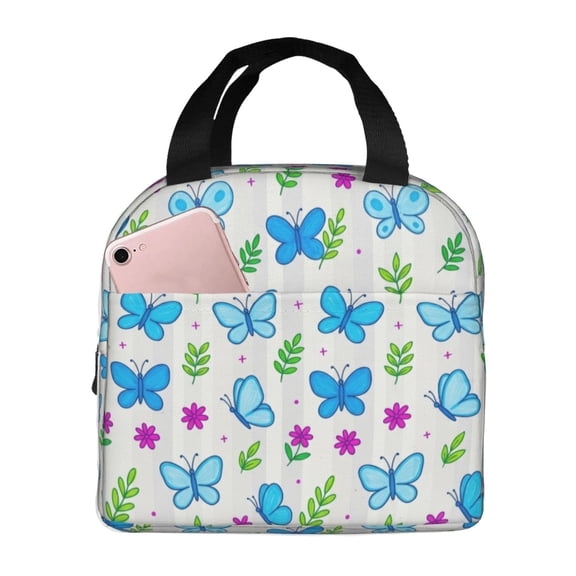 Butterfly Insulated Lunch Bag Reusable Cooler Tote Leakproof Thermal Bag With Front Pocket For Work Office Gym Picnic Travel Daily Outdoor Use Bag