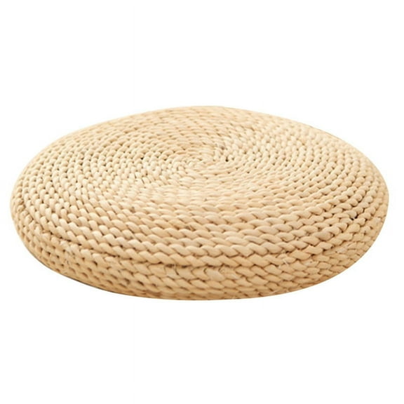2X Round Natural Pouf Weaving Cushion Fill the Silk Floss Pillow Soft Yoga Chair Mat Window Pad(B)