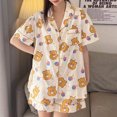 thumbnail image 1 of Pijama de dibujos animados para mujer, conjunto de verano con pantalones cortos de manga corta y cuello alto con diseño de oso de fresa, 1 of 6