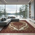 thumbnail image 2 of ODIKA 8'x10' Washable Area Rug Durable, Non-Slip Bedside Traditional Way Burgundy Cream Styling Vintage Hallways for Living Room, Under Sectional, Family, 2 of 7