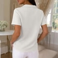 thumbnail image 4 of Women’s Fashion Solid Waffle Knit Short Sleeve Top with Vintage Lapel Collar for Spring and Summer Daily Wear White S, 4 of 4