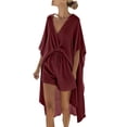 thumbnail image 3 of VBVC Women's 2 Piece Cotton Loungewear Set,Batwing Sleeve Cardigan and Drawstring Shorts For Women,Ladies Casual Summer Outfit with Pockets,Wine,S-3XL, 3 of 10