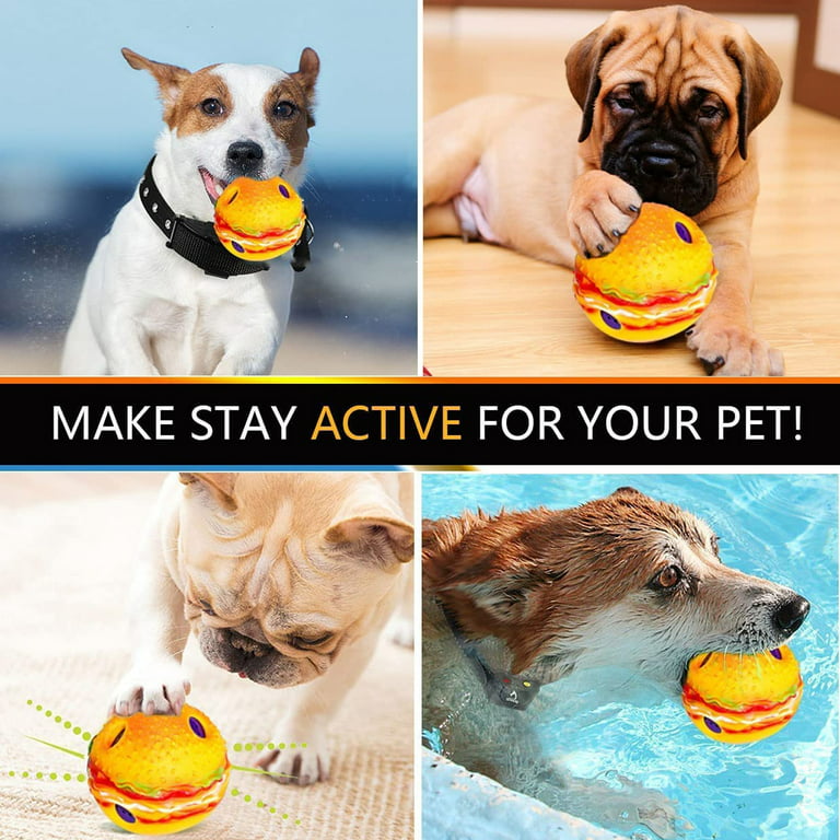 14cm Hamburger Ball Interactive Giggle Dog Toy for Large Dogs, Aggressive  Chewer Funny Squeaker Toy for Small Medium IQ Training Teeth Cleaning 