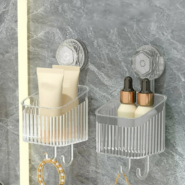 Estante con Ventosa de Vacío Extraíble, Organizador Sin Taladros y Sin Marcas para Lavabo de Baño o Cocina, Estante Transparente de Plástico que Ahorra Espacio, 22x9.3cm, 1 unidad