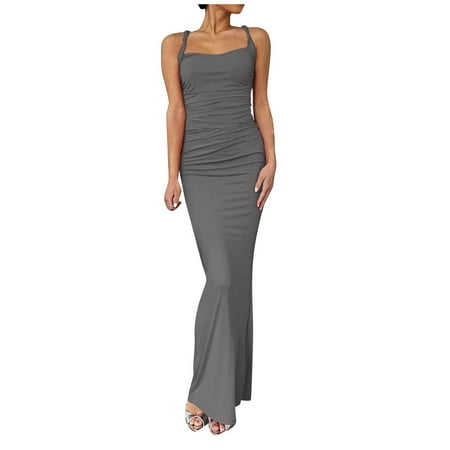 GHSOHS Dresses for Women Retro Summer Maxi Dress for Women Women s Suspender Corset Long Skirt Thin Shoulder Strap Ruffled Elegant Evening Dress Long Skirt Embroidered Dress Plus Size  L