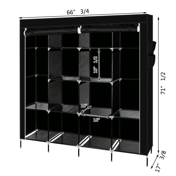 Svebake PKWQ506BK 12 Shelves 4 Side Pockets Wardrobe Portable Closets, Black