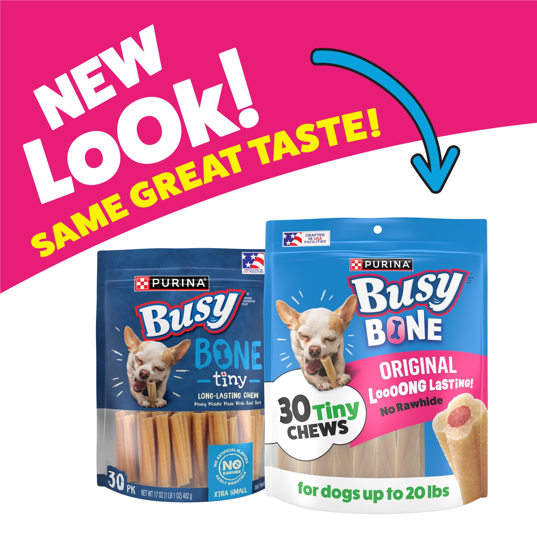 Purina Busy Bone Tiny Dog Chew Bones With Middle Made With Pork Dog Treats for Small Dogs,