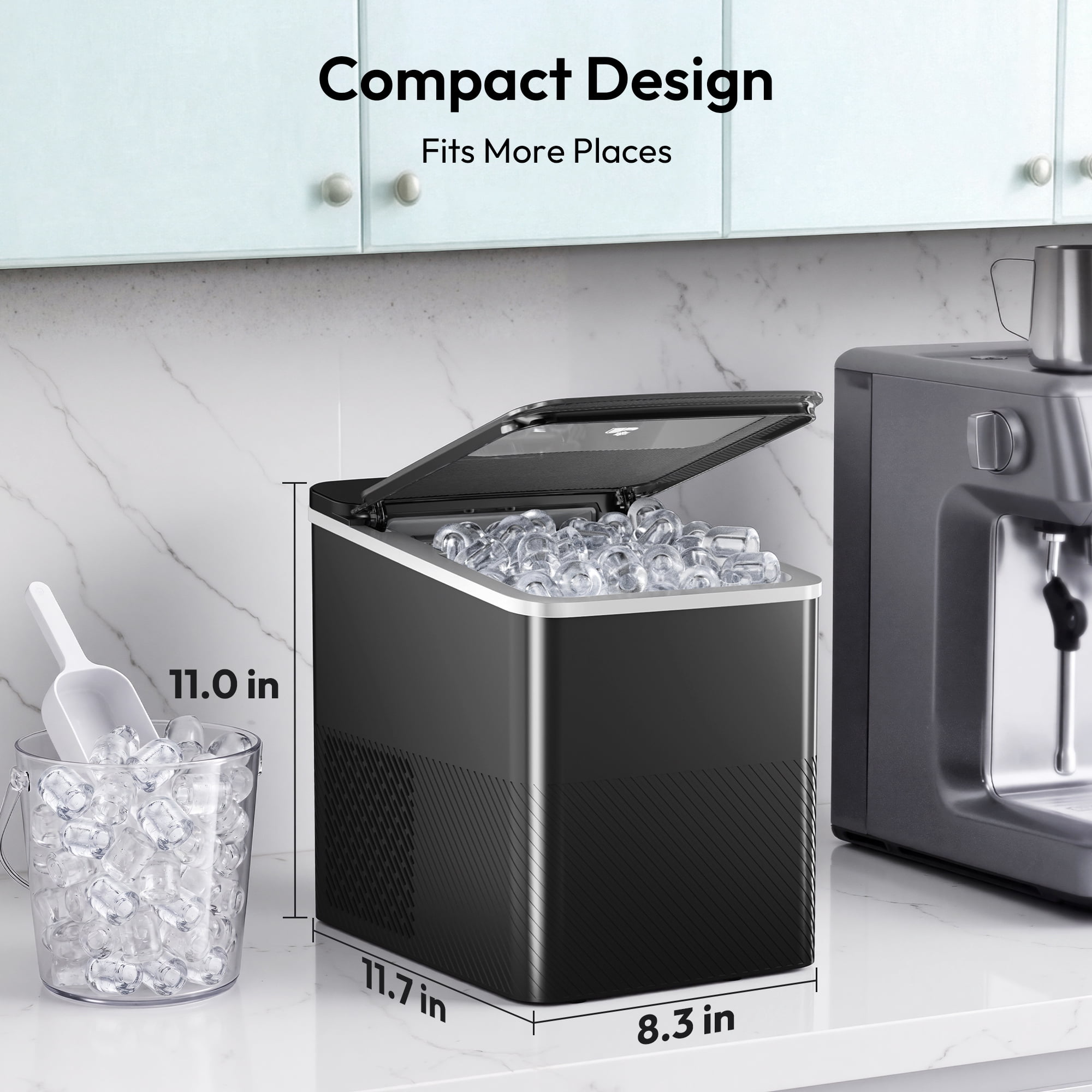 EUHOMY Countertop Ice Maker, Portable 2-Size Bullet Ice Machine with Self-Cleaning, 26.5 Lbs/24H, Black