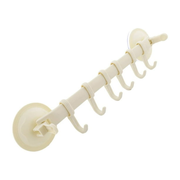 Cateissary Colgador de pared para baño, estante de vacío con 6 ganchos, organizador colgante ajustable, ventosa de plástico para cocina Juegos de accesorios de baño Beige