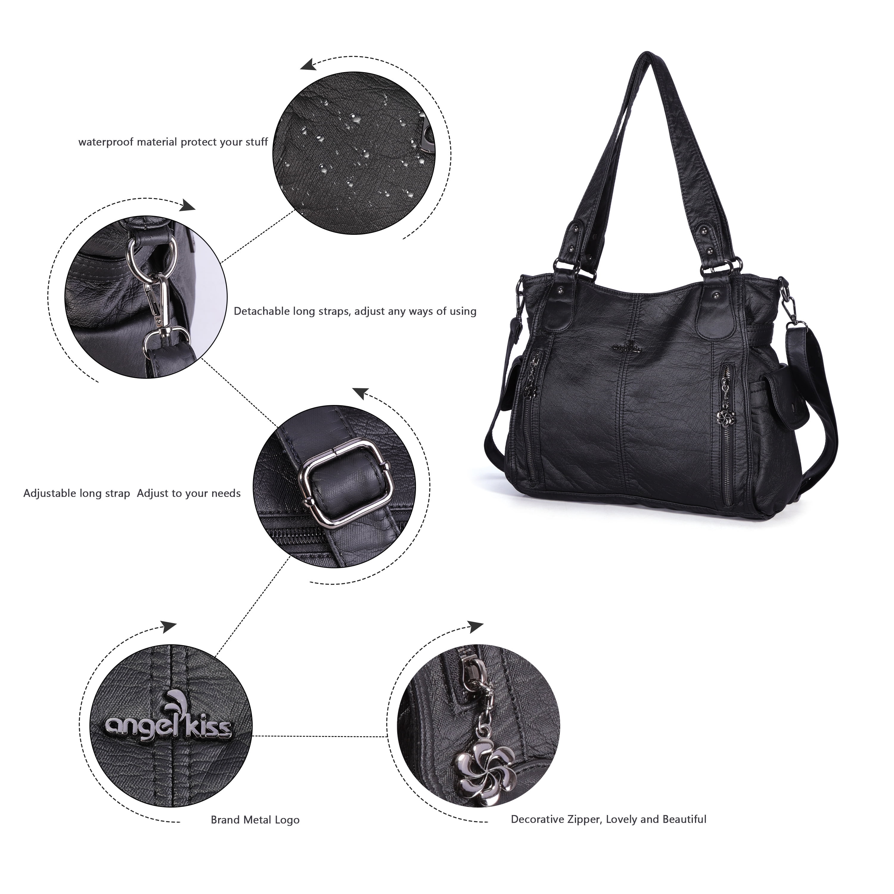 Angel Kiss Handbags for Womens Top-Handle Hobo Purse Roomy Casual Shoulder Bags PU Tote Satchel Purse for Womens