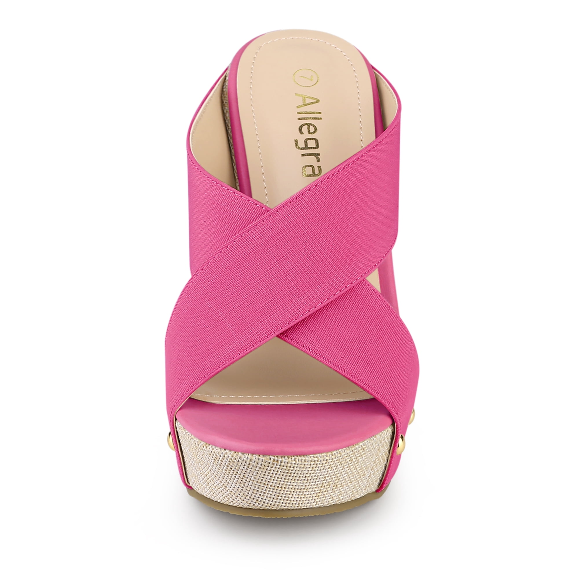 DARING DIVA Women's Stylish Open Toe Linen Platform Slide Wedge Sandals Pink 7.5