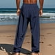thumbnail image 5 of Pantalones largos para hombre, informales, de playa, de lino, de color liso, holgados, con cordón ajustable y bolsillos con botones, de poliéster., 5 of 9