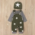thumbnail image 2 of Boys Casual Star Print Outfit Overall Pants Long Sleeve Shirt Hat Three Piece Fall Kids Clothes, 2 of 9