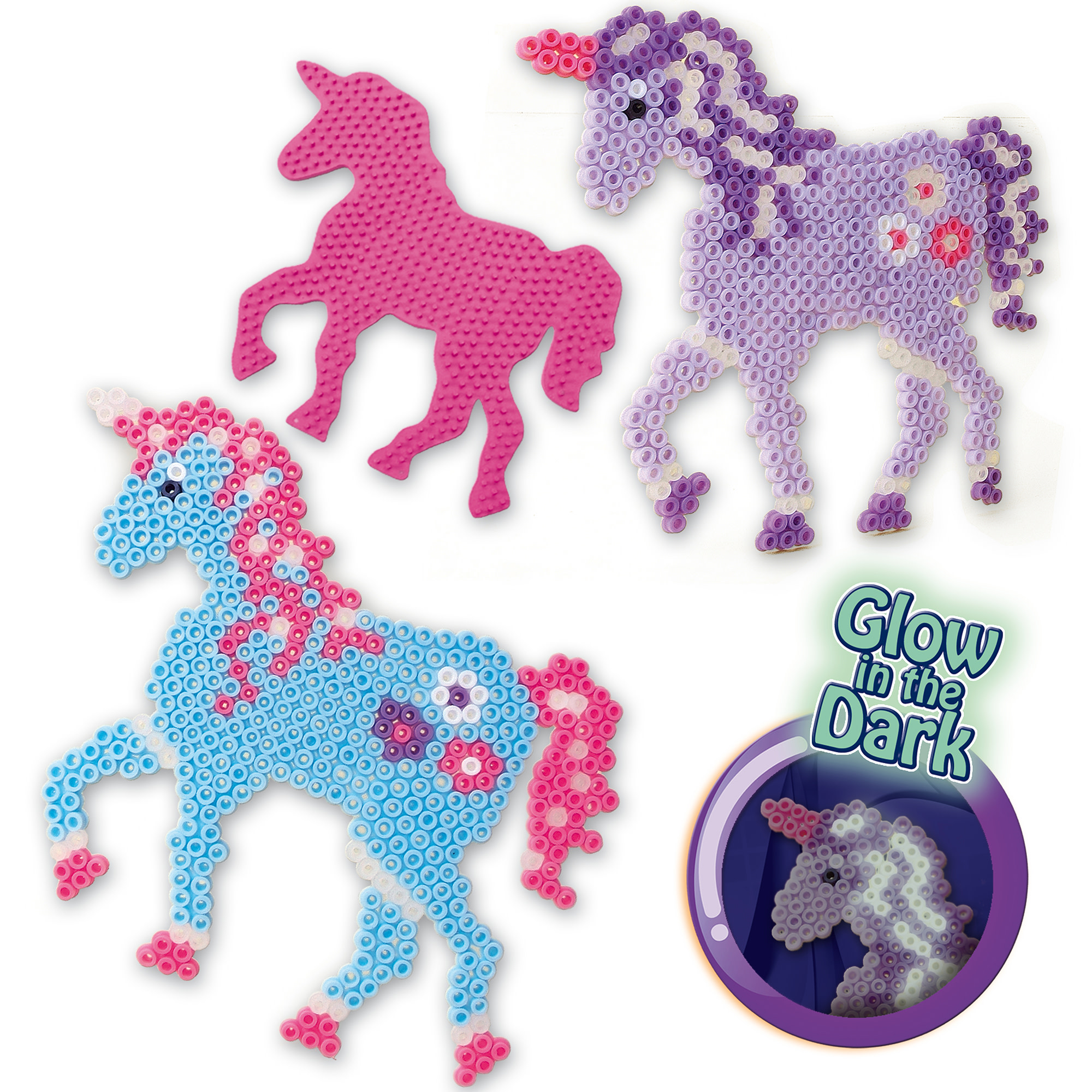 SES Creative: Beedz Fantasy Horses - 1200 Fusible Iron-On Beads, DIY Unicorn Craft Kit, Glow-In-The Dark, Magical Design-Create Art Activity, Kids 5+