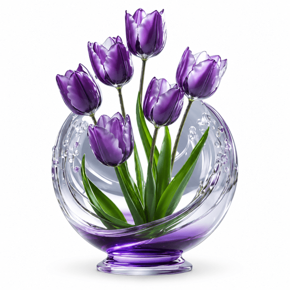 FURVENA Artificial Purple Tulips, Fake Tulips Mothers Day Gift for Women, Purple Flowers Arrangement in Glass Vase for Table Centerpiece Anniversary Wedding Home Decor