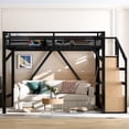 thumbnail image 2 of Queen Loft Bed with Storage Stairs, Shelves and Built-in Wardrobe, Metal Loft Bed Frame with USB Ports and LED Lights, Noise-reduced Design, Natural Wood, 2 of 18